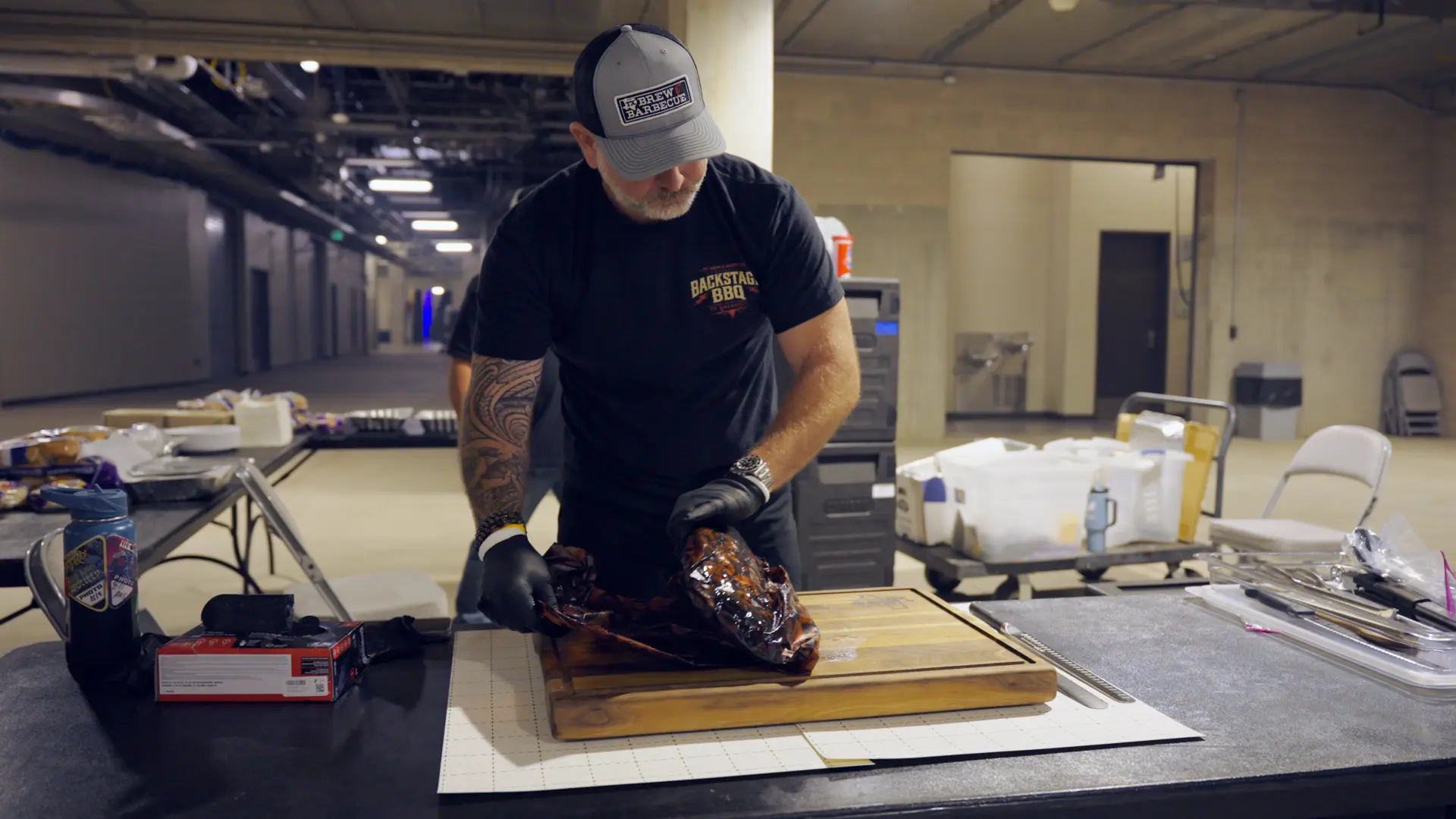Ty Sherrell cooking backstage at a RUSH concert